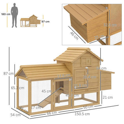 Chicken Coop Hen Cage Small Animal Hutch with Outdoor Run 150.5 x 54 x 87 cm - Natural
