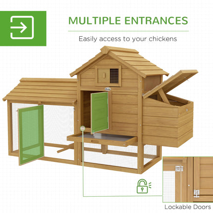 Chicken Coop Hen Cage Small Animal Hutch with Outdoor Run 150.5 x 54 x 87 cm - Natural