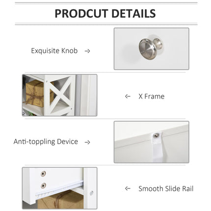 Console Table Side Desk with Drawers and Shelves, X Support Frame - White