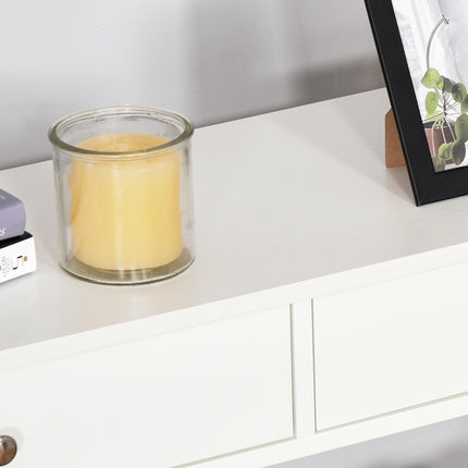 Console Table Side Desk with Drawers and Shelves, X Support Frame - White