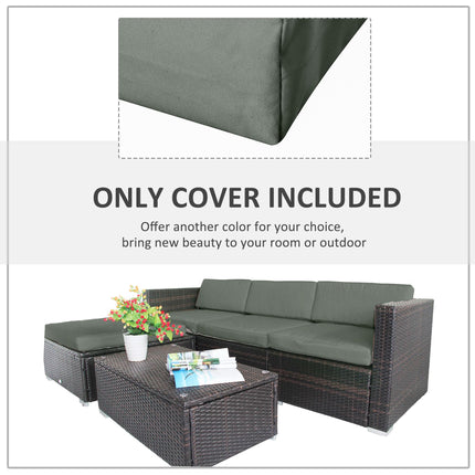 Set of 7 Rattan Patio Cushion Covers with Zips - Grey Polyester