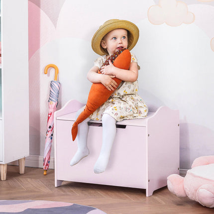 Wooden Kids Toy Storage Organizer Chest 60x40x48 cm with Safety Hinge - Pink