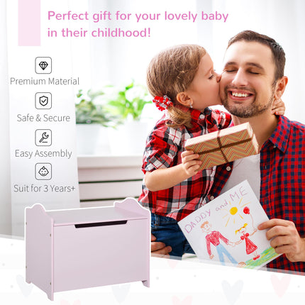 Wooden Kids Toy Storage Organizer Chest 60x40x48 cm with Safety Hinge - Pink