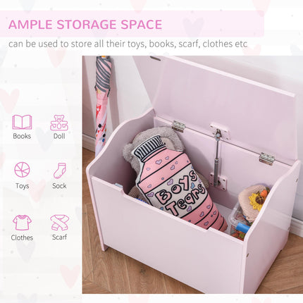 Wooden Kids Toy Storage Organizer Chest 60x40x48 cm with Safety Hinge - Pink