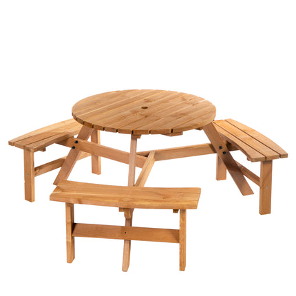 Fir Wood Pub Parasol Table and Bench Set for 6 Persons Heavy Duty Patio Outdoor Furniture - Natural Wood