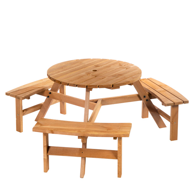 Fir Wood Pub Parasol Table and Bench Set for 6 Persons Heavy Duty Patio Outdoor Furniture - Natural Wood