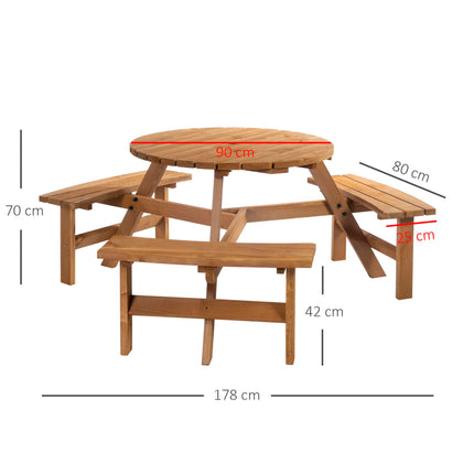 Fir Wood Pub Parasol Table and Bench Set for 6 Persons Heavy Duty Patio Outdoor Furniture - Natural Wood