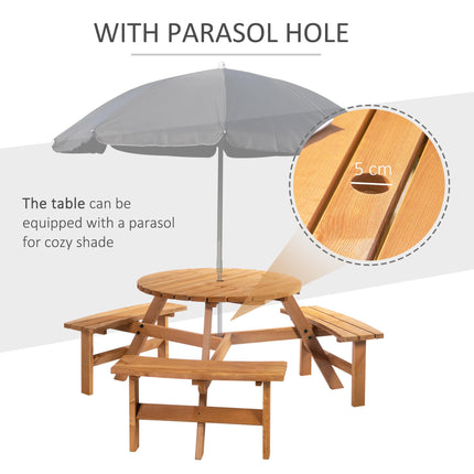 Fir Wood Pub Parasol Table and Bench Set for 6 Persons Heavy Duty Patio Outdoor Furniture - Natural Wood