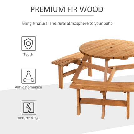 Fir Wood Pub Parasol Table and Bench Set for 6 Persons Heavy Duty Patio Outdoor Furniture - Natural Wood