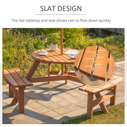Fir Wood Pub Parasol Table and Bench Set for 6 Persons Heavy Duty Patio Outdoor Furniture - Natural Wood