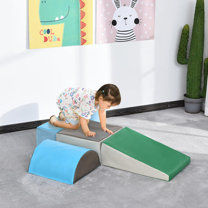 Kids 5-Piece PU Soft Climb & Crawl Playset - Blue/Green