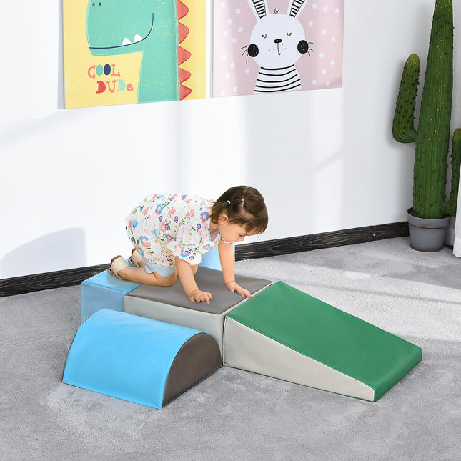 Kids 5-Piece PU Soft Climb & Crawl Playset - Blue/Green