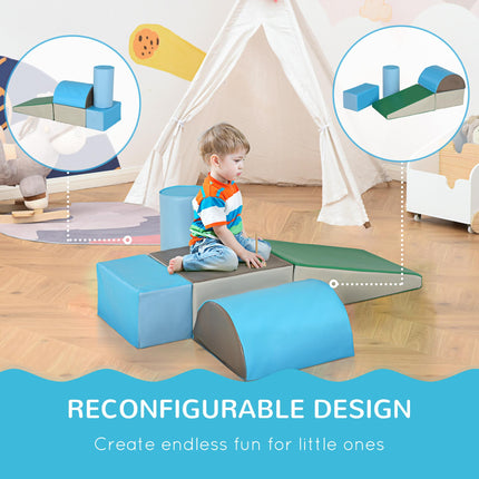 Kids 5-Piece PU Soft Climb & Crawl Playset - Blue/Green