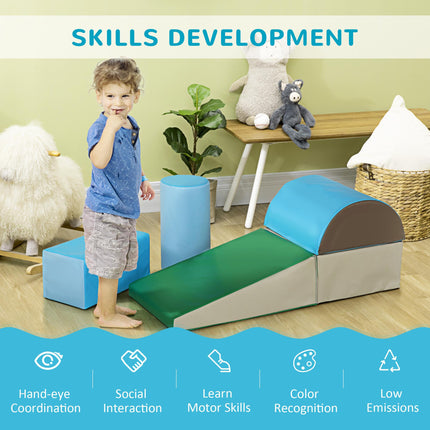 Kids 5-Piece PU Soft Climb & Crawl Playset - Blue/Green