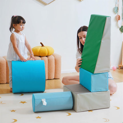 Kids 5-Piece PU Soft Climb & Crawl Playset - Blue/Green