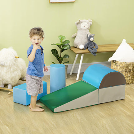 Kids 5-Piece PU Soft Climb & Crawl Playset - Blue/Green