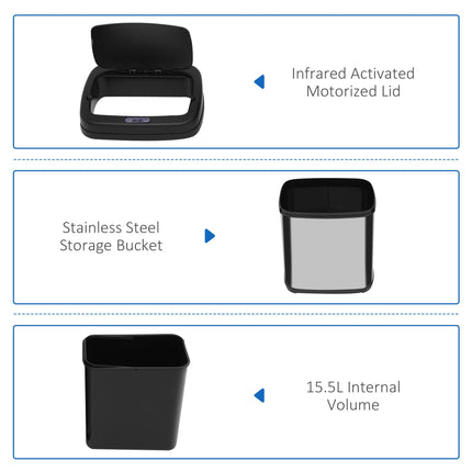 20L Luxury Automatic Sensor Kitchen Dustbin with Removable Bucket - Silver Black