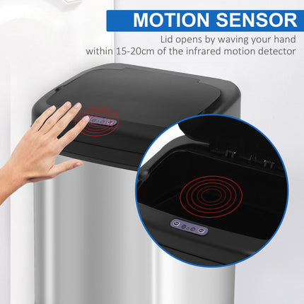 20L Luxury Automatic Sensor Kitchen Dustbin with Removable Bucket - Silver Black