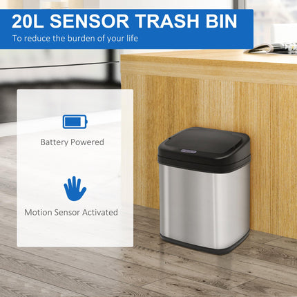 20L Luxury Automatic Sensor Kitchen Dustbin with Removable Bucket - Silver Black