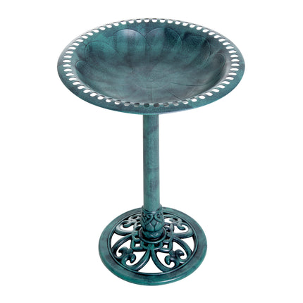 Garden Bird Bath Outdoor Decorative Feeder Stand with Scallop Pattern 50cm - Green