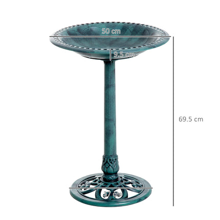 Garden Bird Bath Outdoor Decorative Feeder Stand with Scallop Pattern 50cm - Green