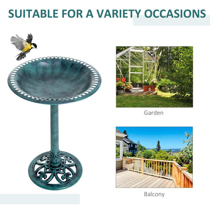 Garden Bird Bath Outdoor Decorative Feeder Stand with Scallop Pattern 50cm - Green