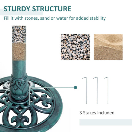 Garden Bird Bath Outdoor Decorative Feeder Stand with Scallop Pattern 50cm - Green