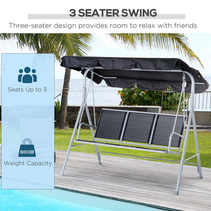 3 Seater Metal Patio Swing Chair with Adjustable Canopy - Black