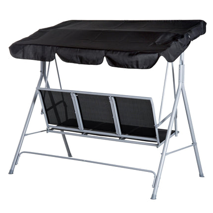 3 Seater Metal Patio Swing Chair with Adjustable Canopy - Black