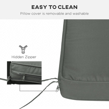 2 Seater Garden Bench Cushion with Thick Sponge Filling - Grey