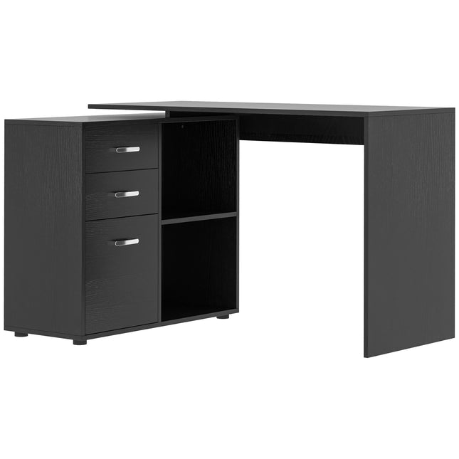 L-Shaped Computer Desk Workstation with Drawer, Shelf & File Cabinet - Black