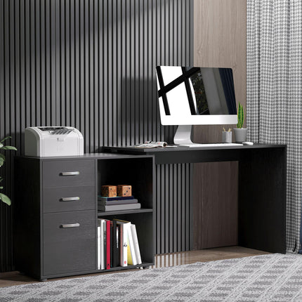 L-Shaped Computer Desk Workstation with Drawer, Shelf & File Cabinet - Black
