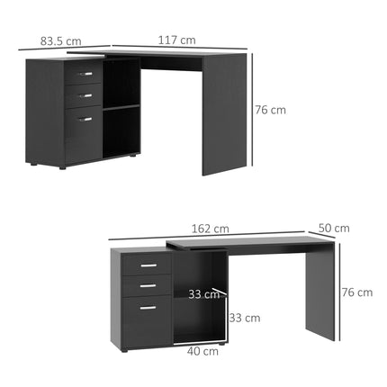 L-Shaped Computer Desk Workstation with Drawer, Shelf & File Cabinet - Black