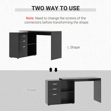 L-Shaped Computer Desk Workstation with Drawer, Shelf & File Cabinet - Black