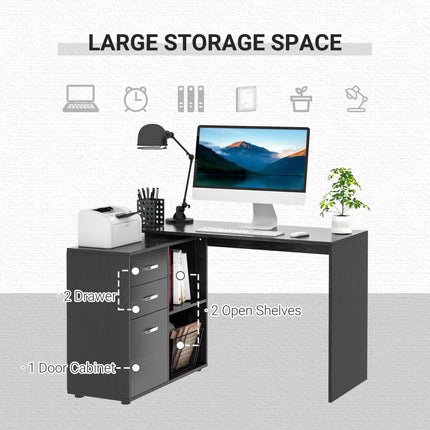 L-Shaped Computer Desk Workstation with Drawer, Shelf & File Cabinet - Black