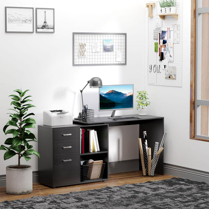 L-Shaped Computer Desk Workstation with Drawer, Shelf & File Cabinet - Black