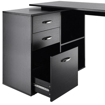 L-Shaped Computer Desk Workstation with Drawer, Shelf & File Cabinet - Black