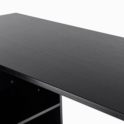 L-Shaped Computer Desk Workstation with Drawer, Shelf & File Cabinet - Black