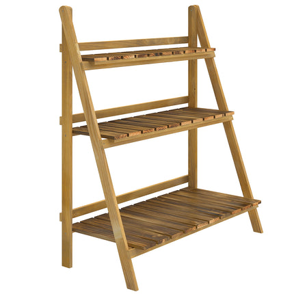 3 Tier Folding Wooden Flower Pot Stand Ladder Garden Display Rack - Brown