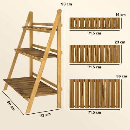 3 Tier Folding Wooden Flower Pot Stand Ladder Garden Display Rack - Brown