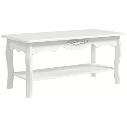 White Coffee Table Wood Cocktail Tea Centre Table with Storage Shelf for Living