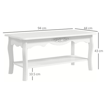White Coffee Table Wood Cocktail Tea Centre Table with Storage Shelf for Living