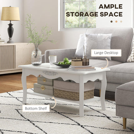 White Coffee Table Wood Cocktail Tea Centre Table with Storage Shelf for Living