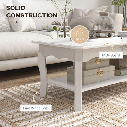 White Coffee Table Wood Cocktail Tea Centre Table with Storage Shelf for Living
