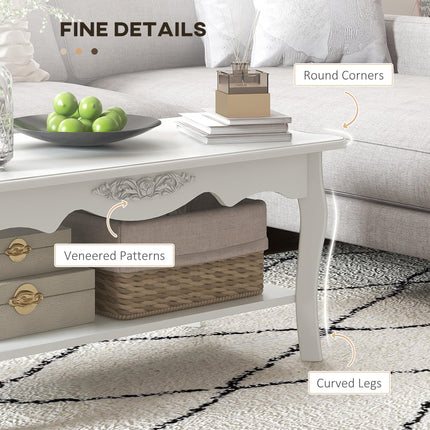 White Coffee Table Wood Cocktail Tea Centre Table with Storage Shelf for Living