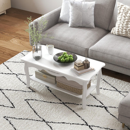 White Coffee Table Wood Cocktail Tea Centre Table with Storage Shelf for Living