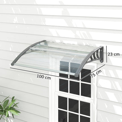 Outdoor Door Canopy Awning 100x75cm Clear Window Rain Shelter Cover - Clear