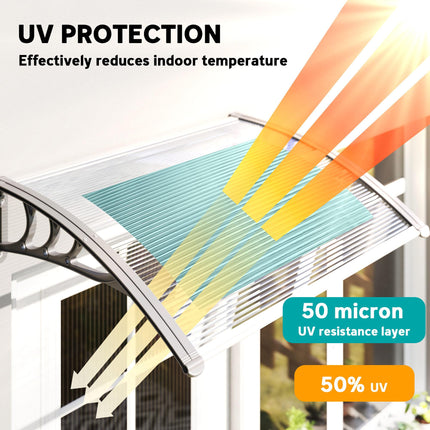 Outdoor Door Canopy Awning 100x75cm Clear Window Rain Shelter Cover - Clear