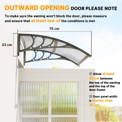 Outdoor Door Canopy Awning 100x75cm Clear Window Rain Shelter Cover - Clear