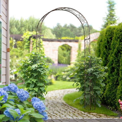Metal Garden Rose Arch Trellis with Scroll Design 120x30x226cm - Black